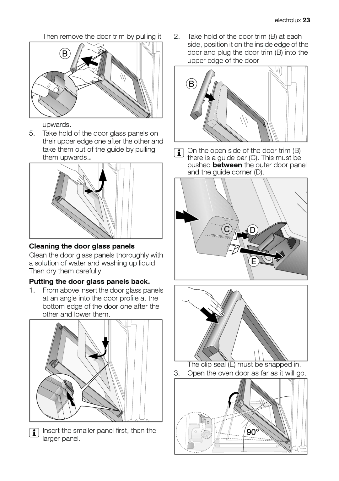 Electrolux EOB31001 user manual Cleaning the door glass panels, Putting the door glass panels back 