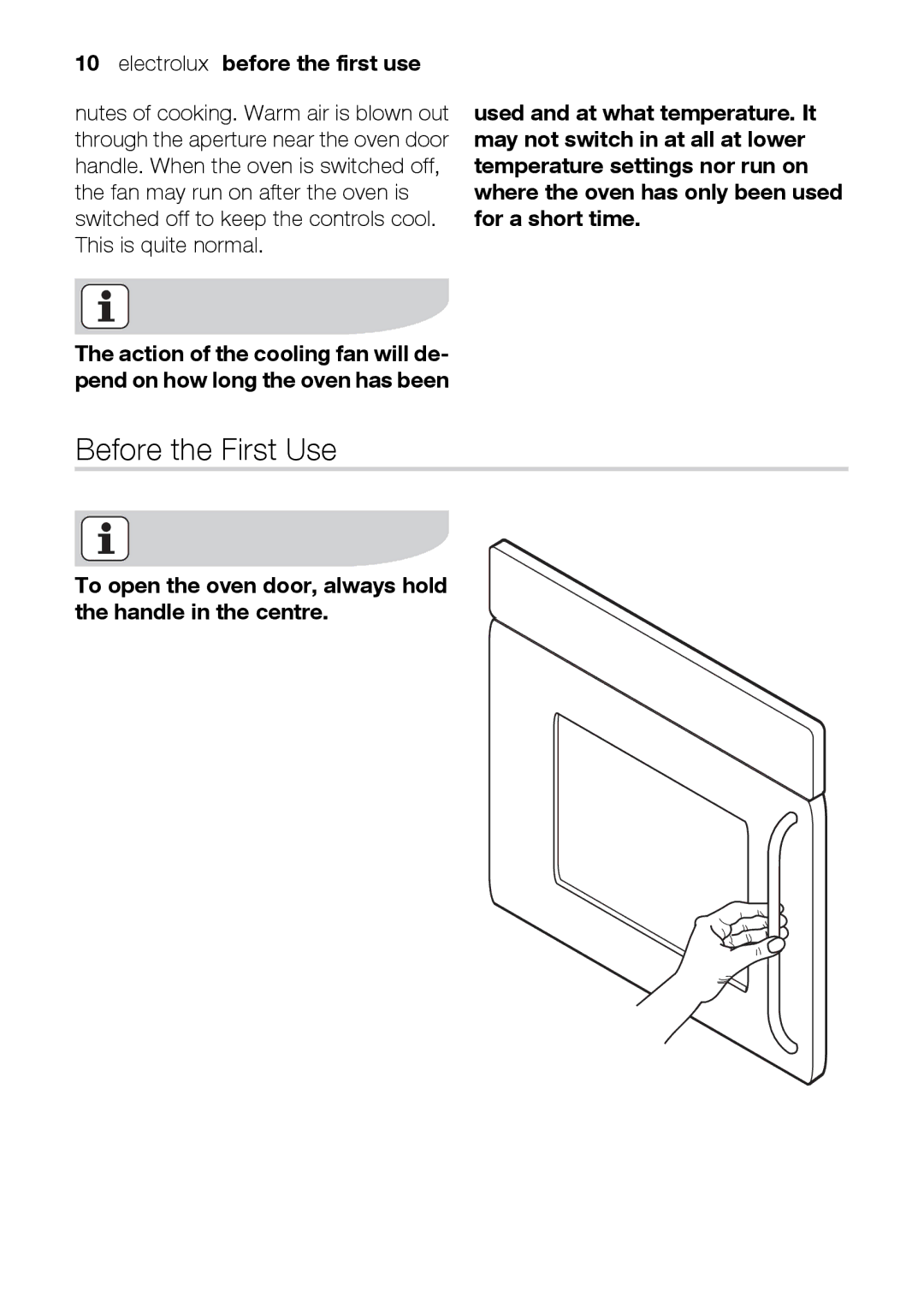 Electrolux EOB31010X user manual Before the First Use, Electrolux before the first use 