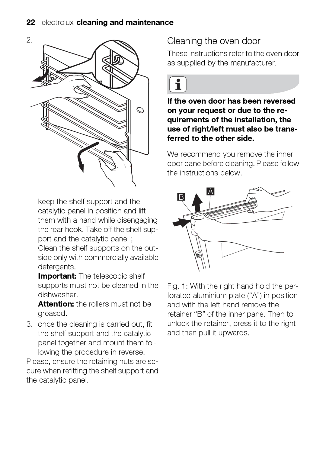 Electrolux EOB31010X user manual Cleaning the oven door 