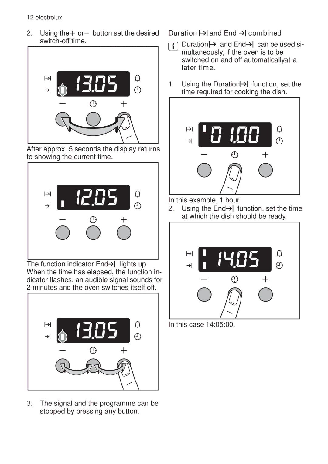 Electrolux EOB33100 user manual End Combined, Later time 