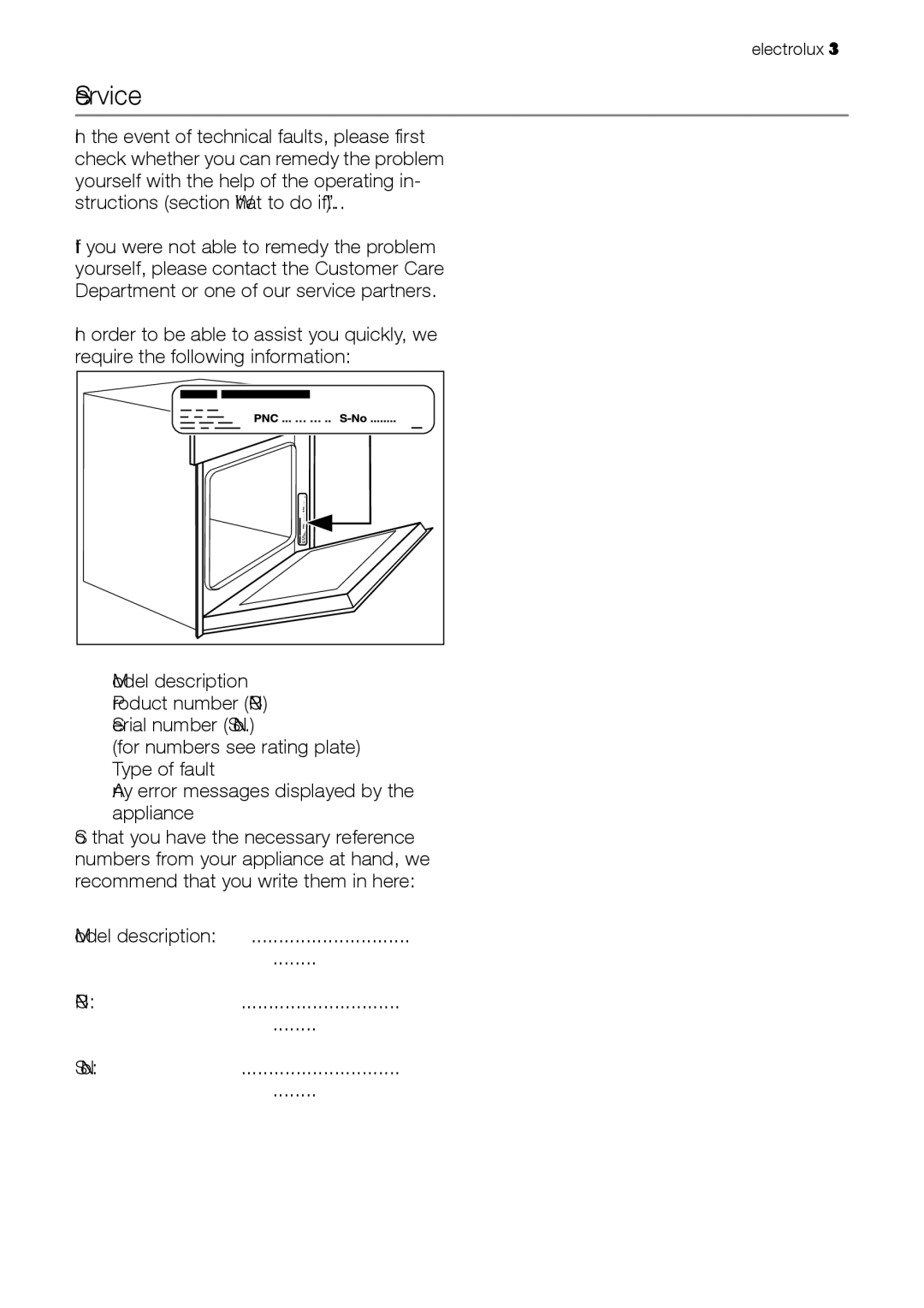 Electrolux EOB33100 user manual Service 