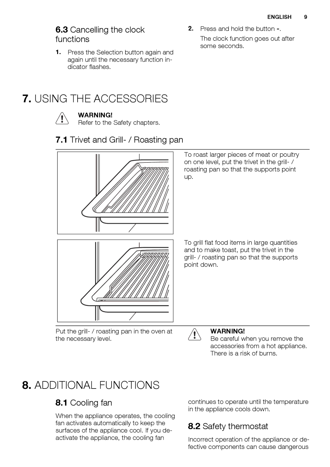 Electrolux EOB3400 user manual Using the Accessories, Additional Functions 