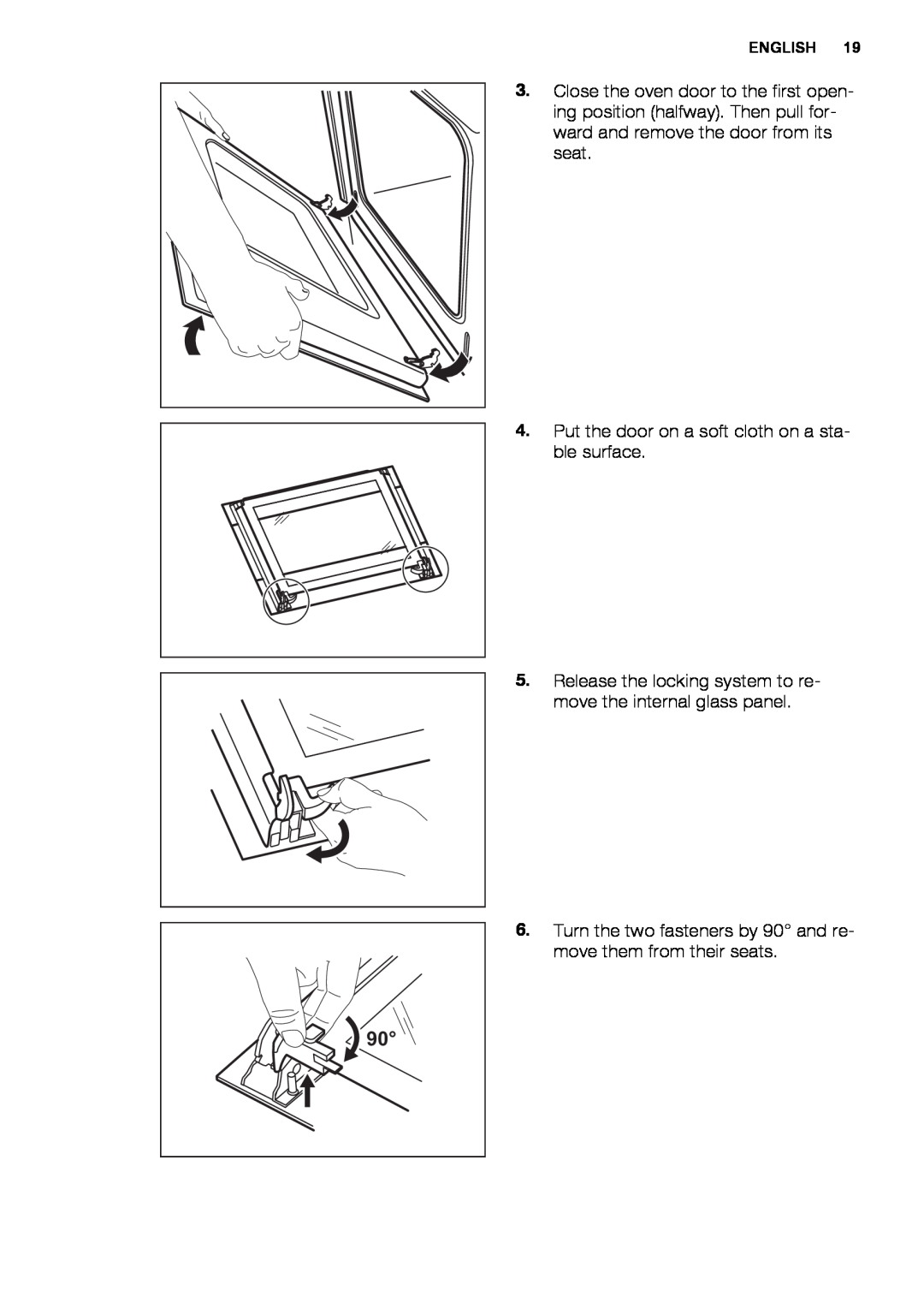 Electrolux EOB3400 user manual Put the door on a soft cloth on a sta- ble surface, English 