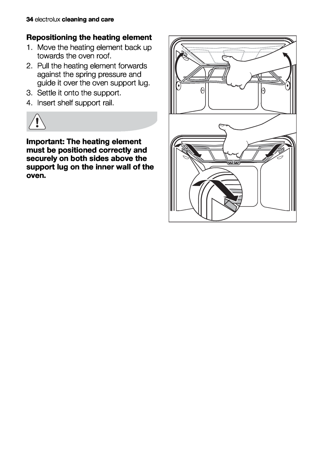 Electrolux EOB51000 user manual Repositioning the heating element 