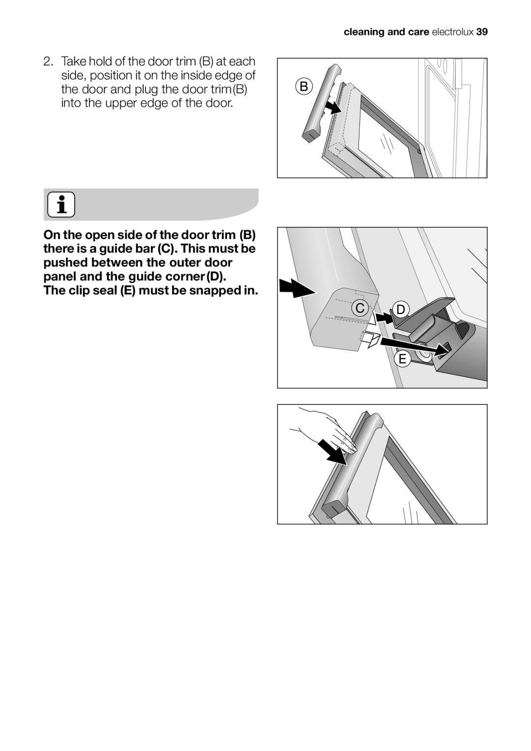 Electrolux EOB51000 user manual The clip seal E must be snapped in 