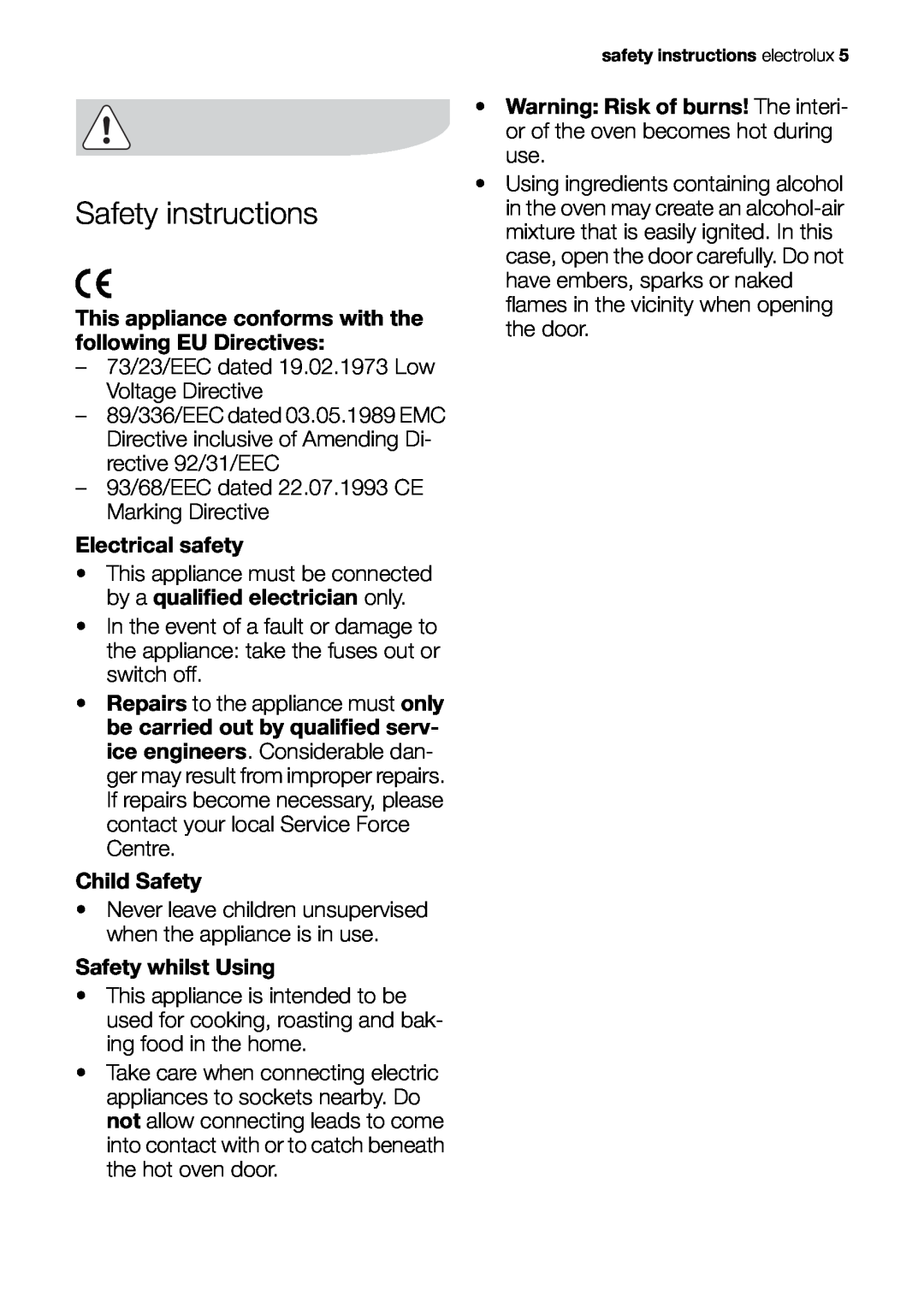 Electrolux EOB51000 user manual Safety instructions 