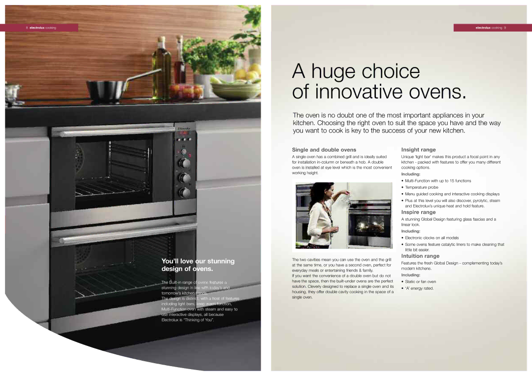 Electrolux EOB51001K, EOB51001W manual Huge choice Innovative ovens, Single and double ovens, Insight range, Inspire range 