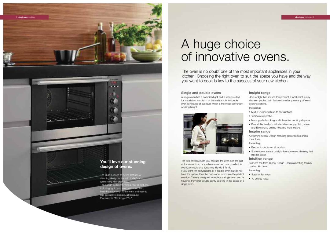 Electrolux EOB51001K manual A huge choice of innovative ovens, Single and double ovens, Insight range, Inspire range 