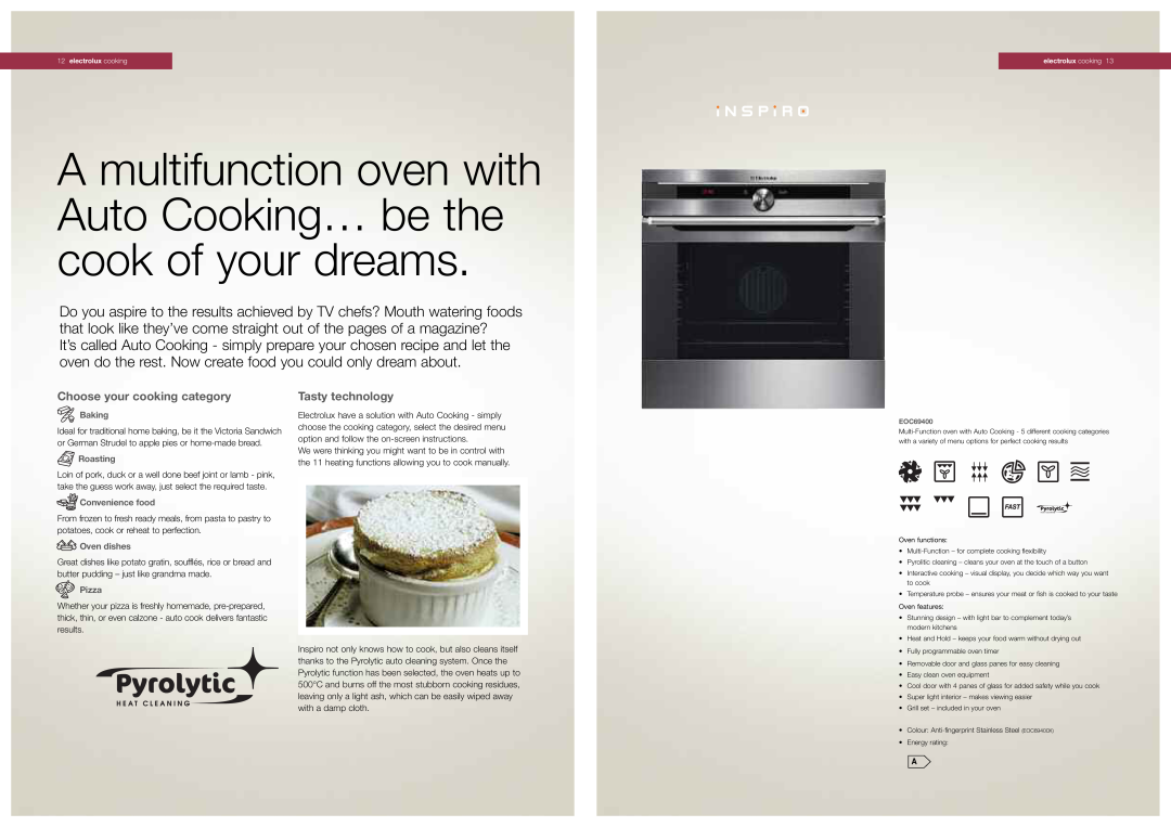 Electrolux EOB51001W, EOB51001K, EOB51001X manual Choose your cooking category, Tasty technology 