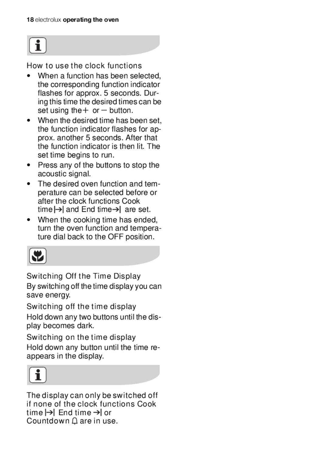 Electrolux EOB53000 user manual How to use the clock functions 