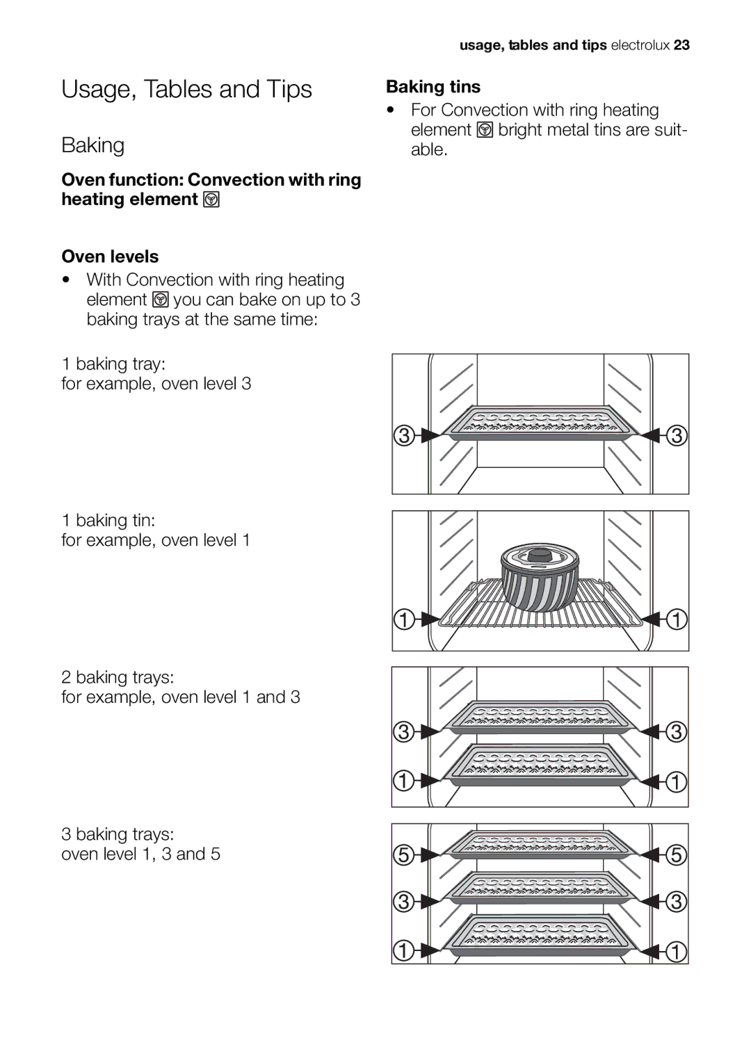 Electrolux EOB53000 user manual Usage, Tables and Tips, Baking 