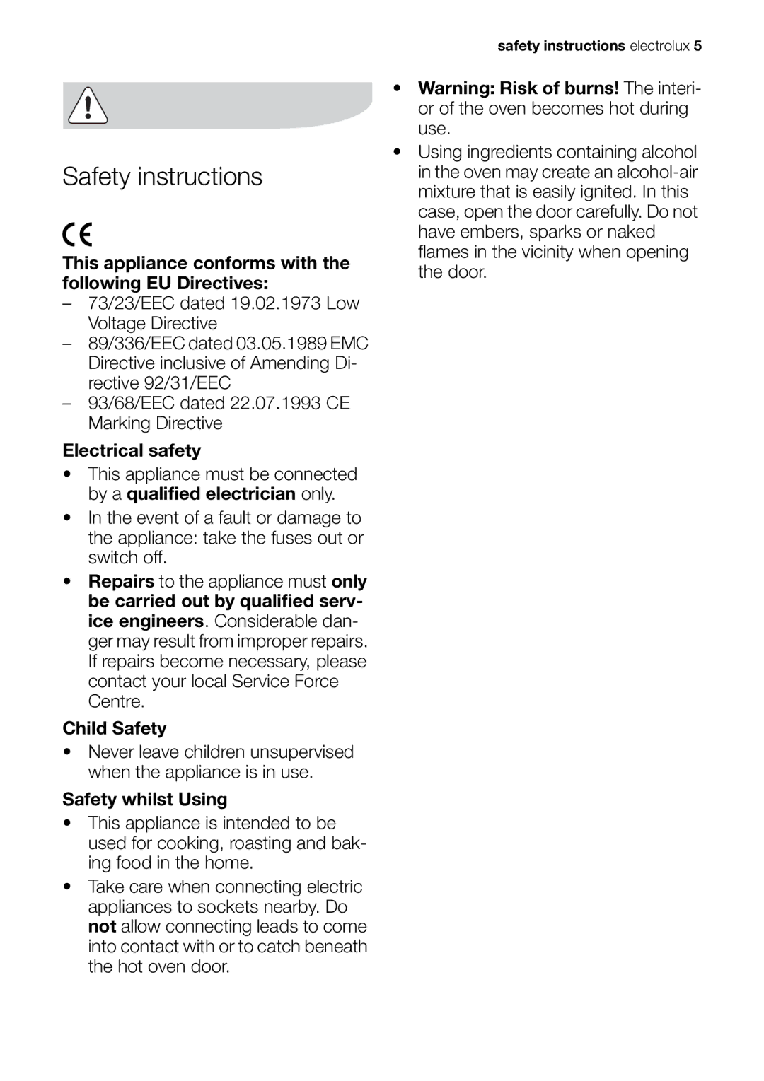 Electrolux EOB53000 user manual Safety instructions 