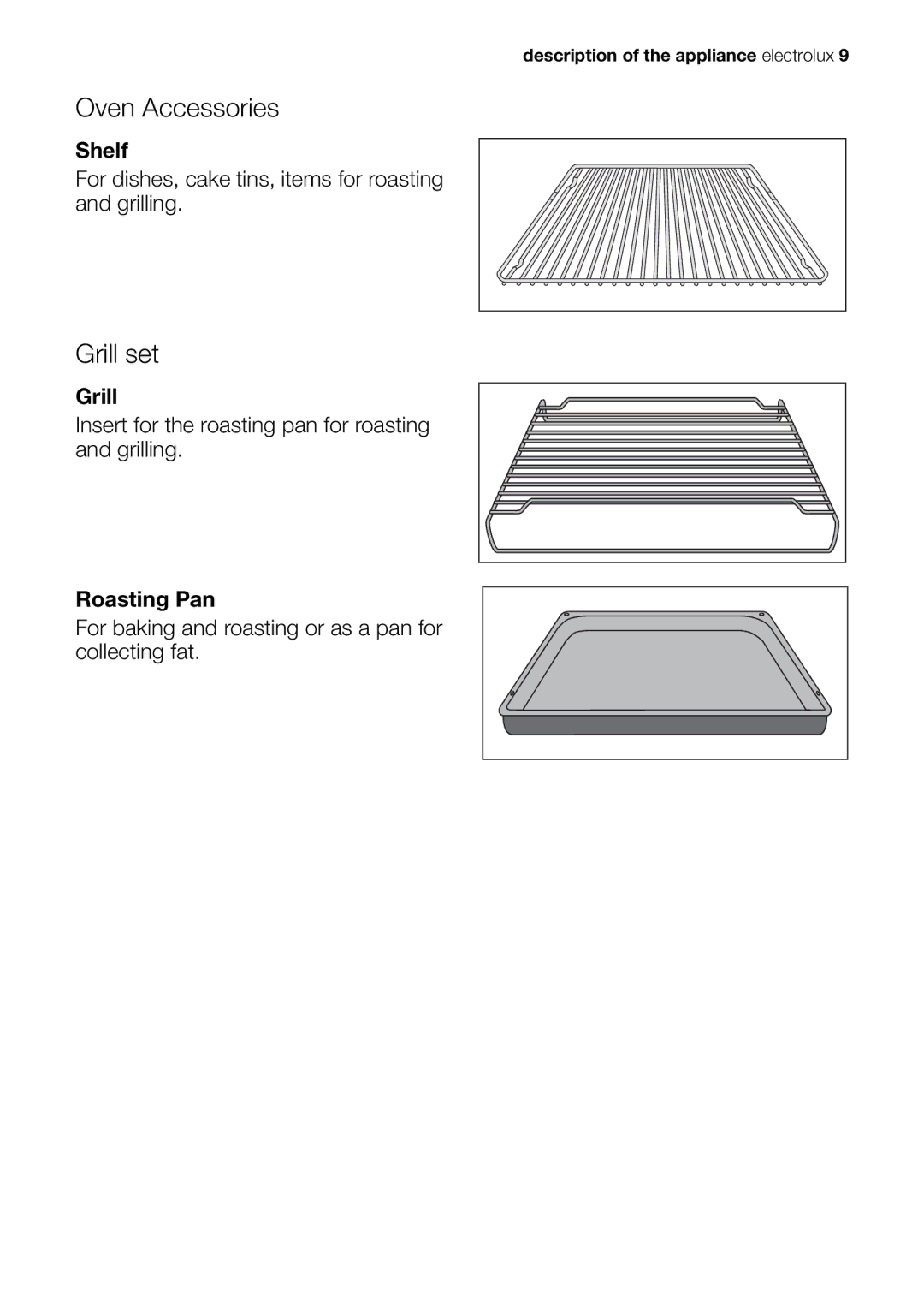 Electrolux EOB53000 user manual Oven Accessories, Grill set 