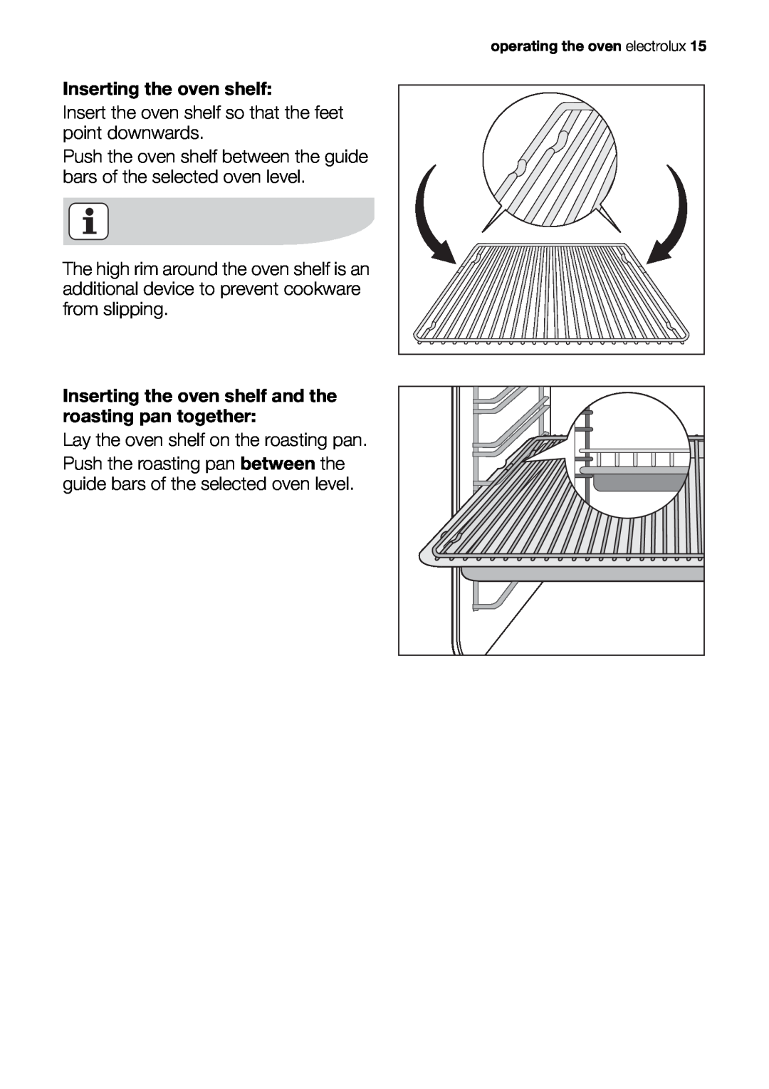 Electrolux EOB53000 user manual Inserting the oven shelf 