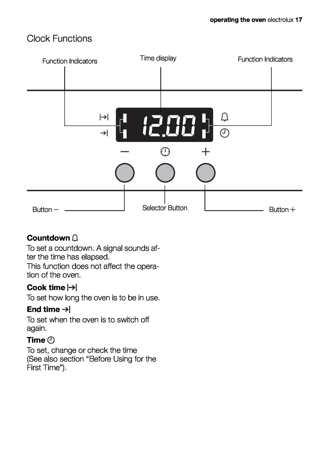 Electrolux EOB53000 user manual Clock Functions 