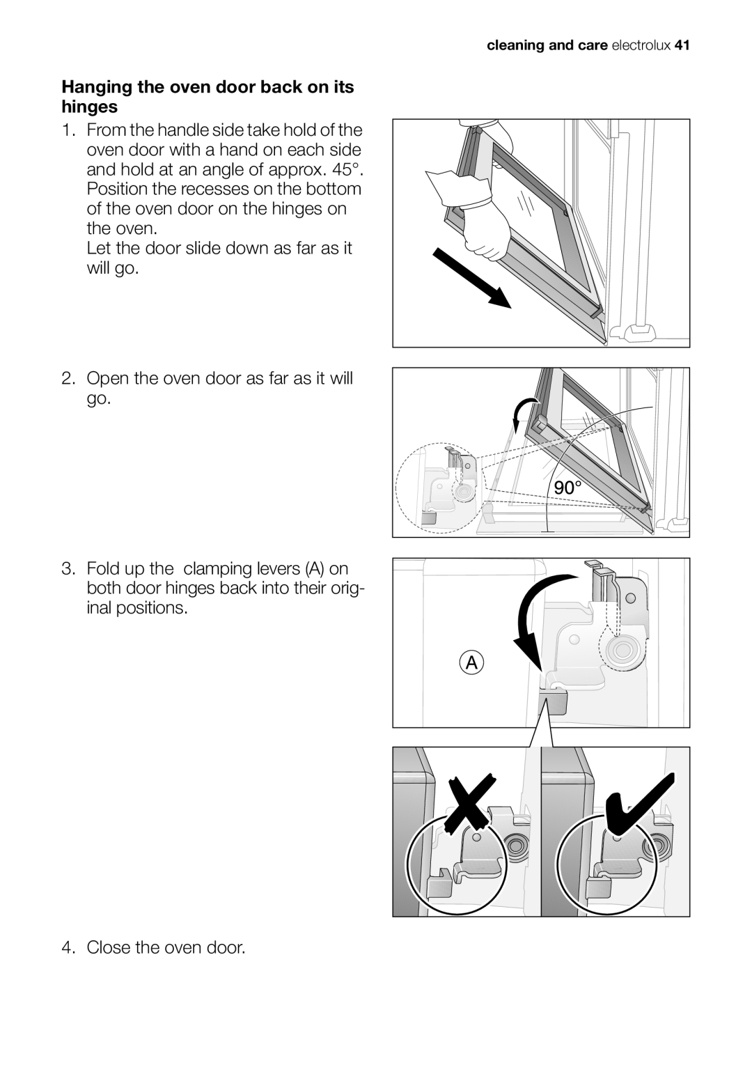 Electrolux EOB53000 user manual Hanging the oven door back on its hinges 