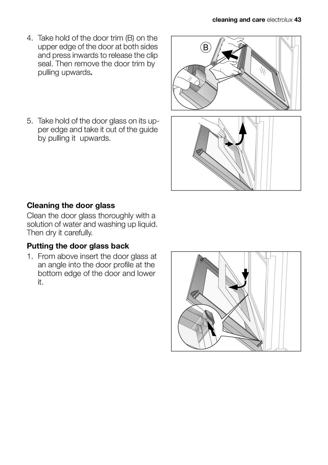 Electrolux EOB53000 user manual Cleaning the door glass 