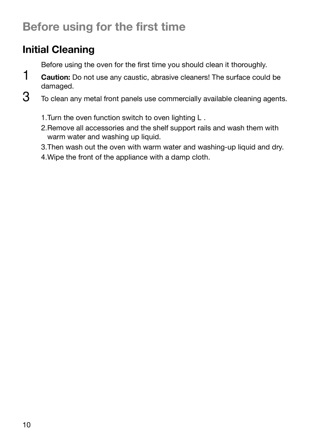 Electrolux EOB5610 manual Before using for the first time, Initial Cleaning 