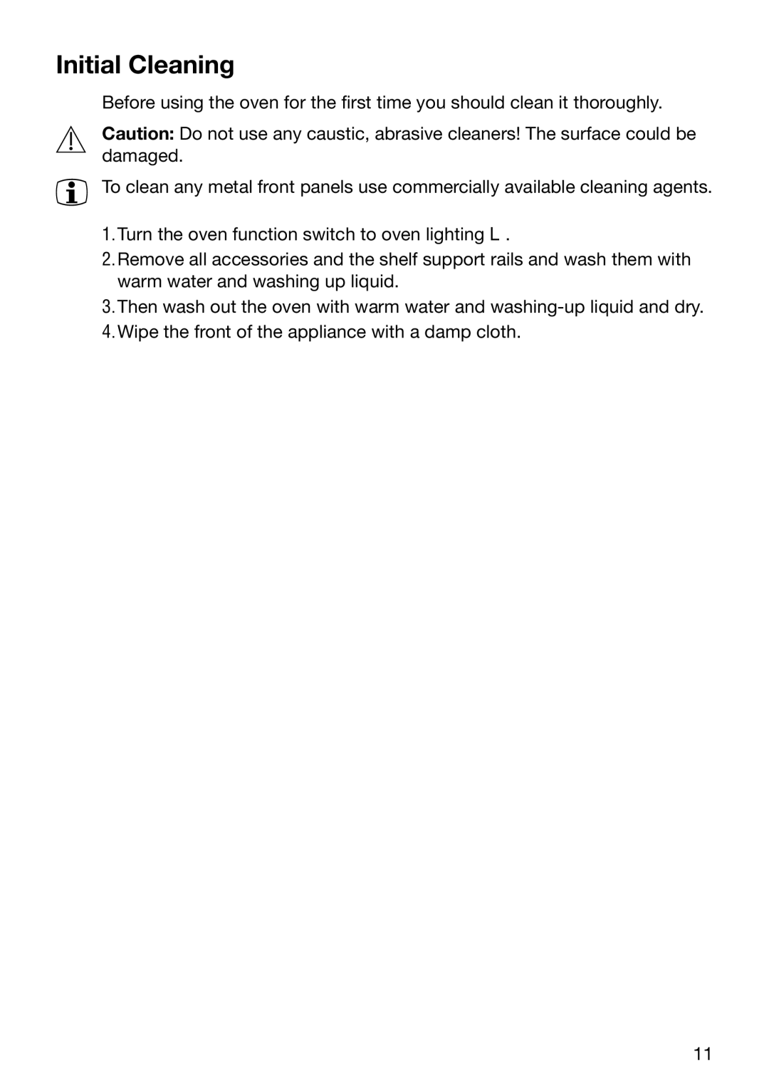 Electrolux EOB5665 manual Initial Cleaning 