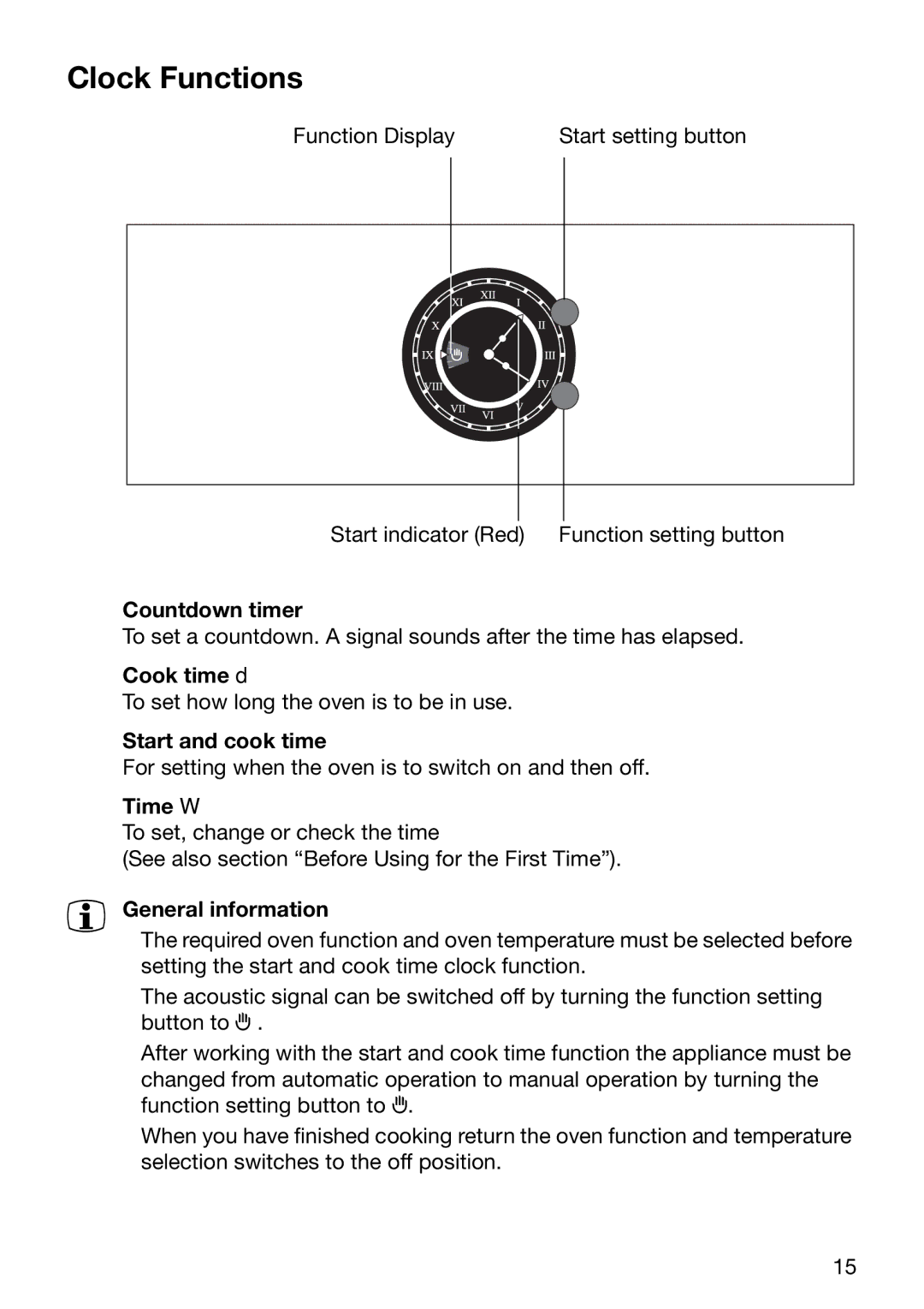 Electrolux EOB5665 manual Clock Functions 