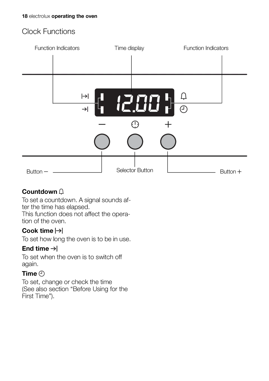 Electrolux EOB63000 user manual Clock Functions 