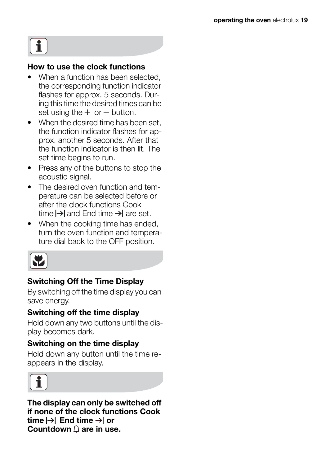 Electrolux EOB63000 user manual How to use the clock functions 