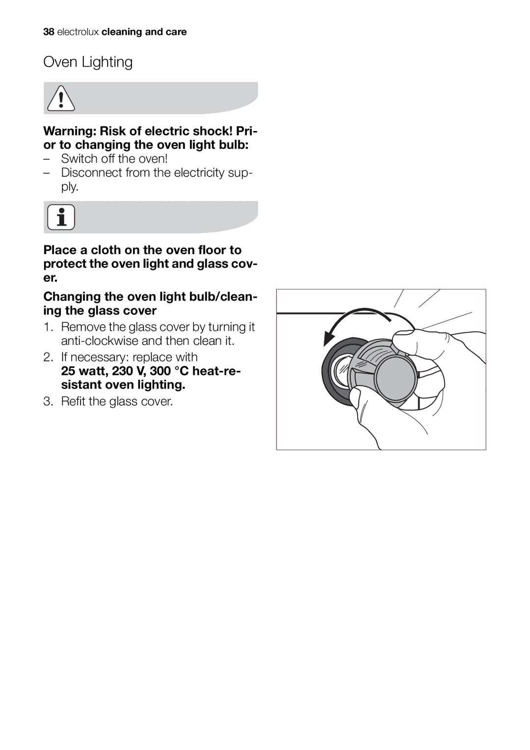 Electrolux EOB63000 user manual Oven Lighting 