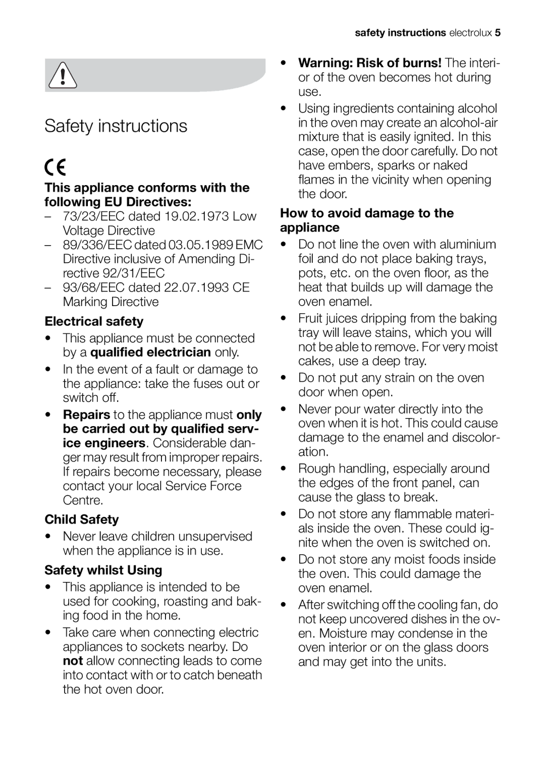 Electrolux EOB63000 user manual Safety instructions 