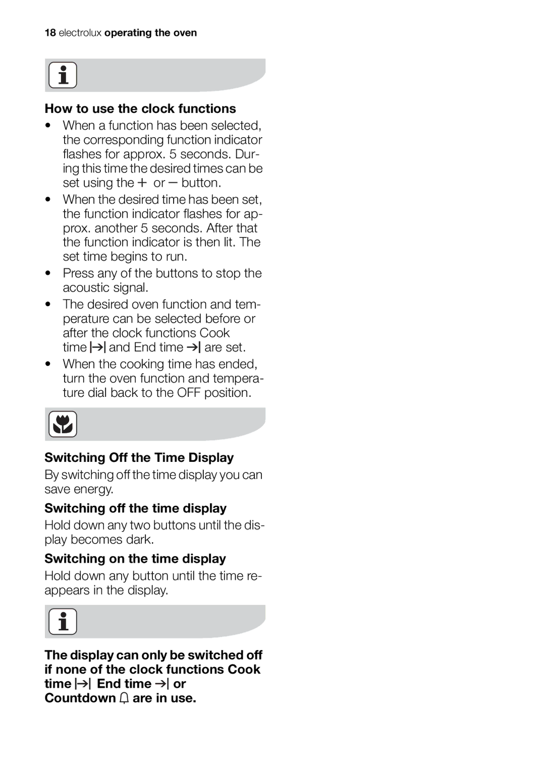 Electrolux EOB63100 user manual How to use the clock functions 