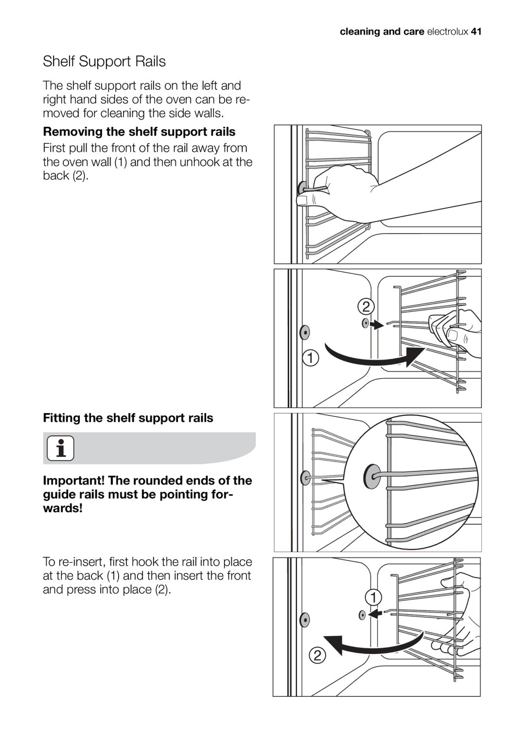 Electrolux EOB63100 user manual Shelf Support Rails 