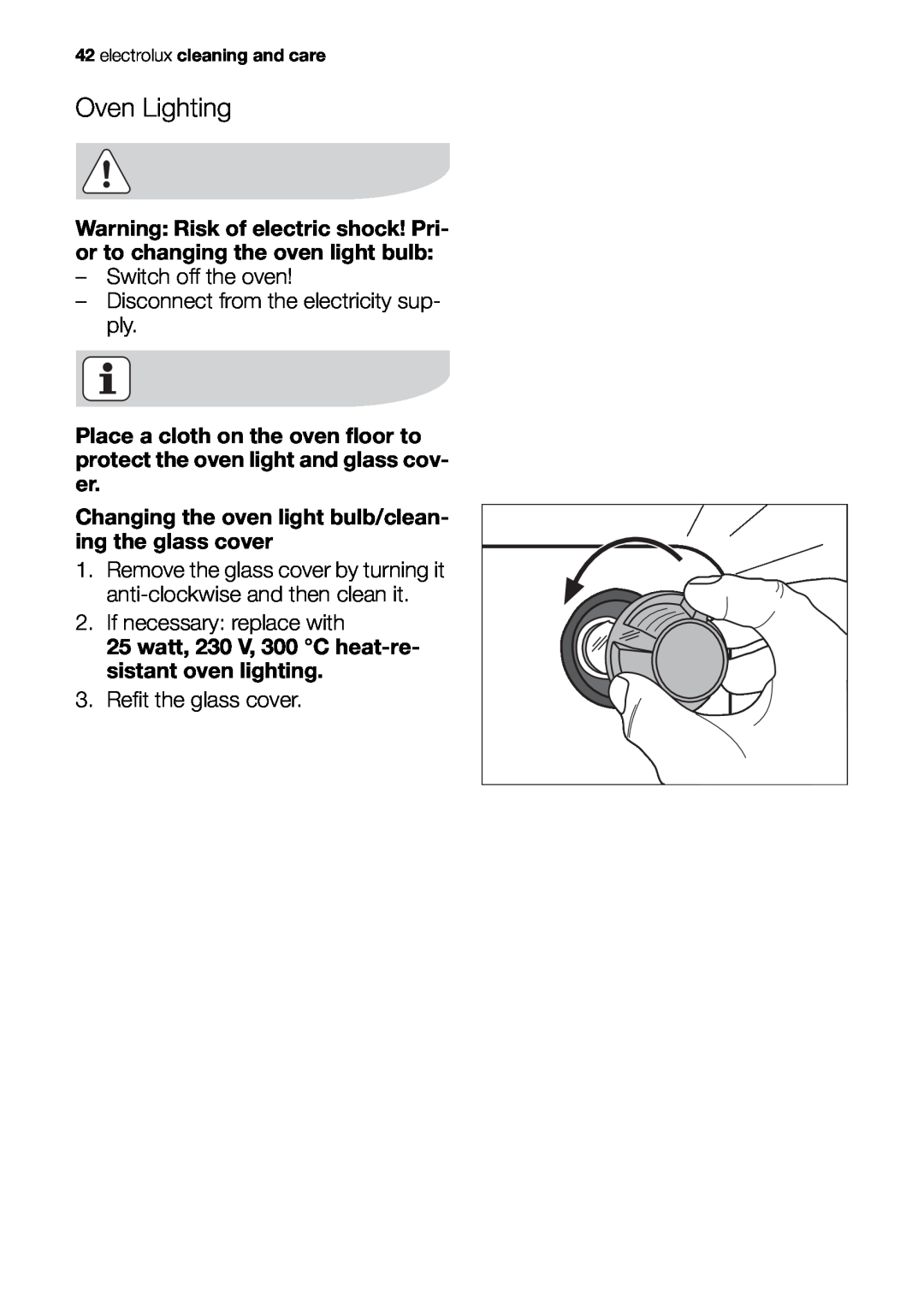 Electrolux EOB63100 user manual Oven Lighting 