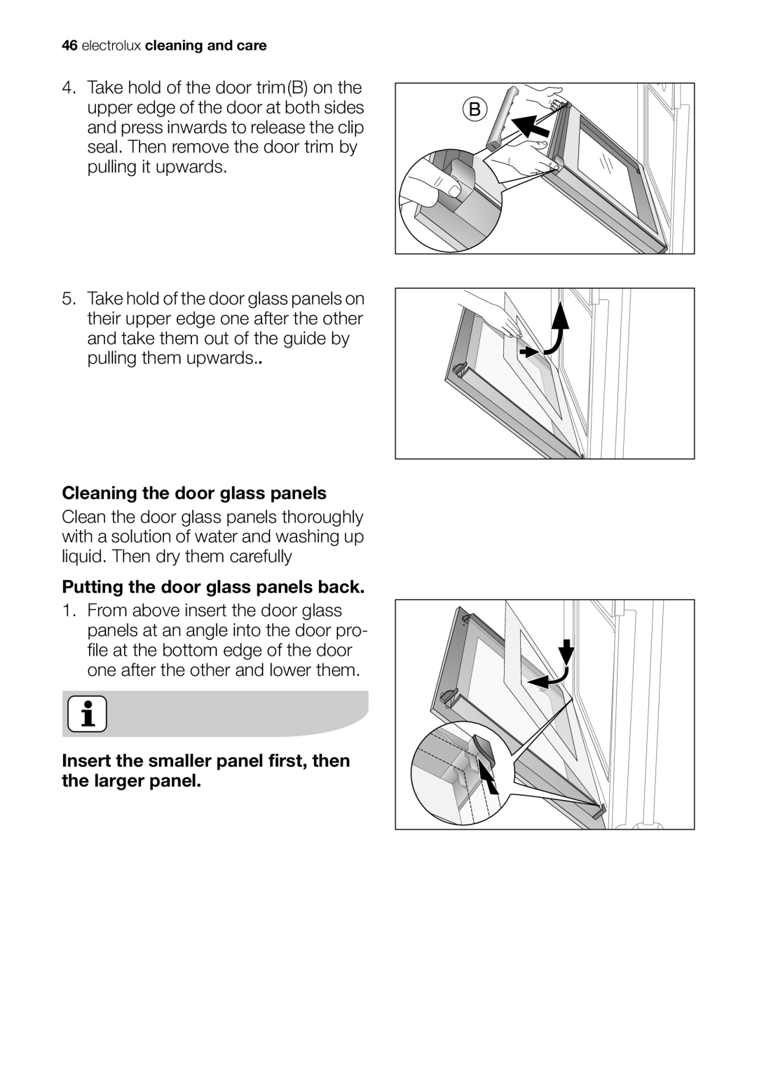 Electrolux EOB63100 user manual Cleaning the door glass panels 