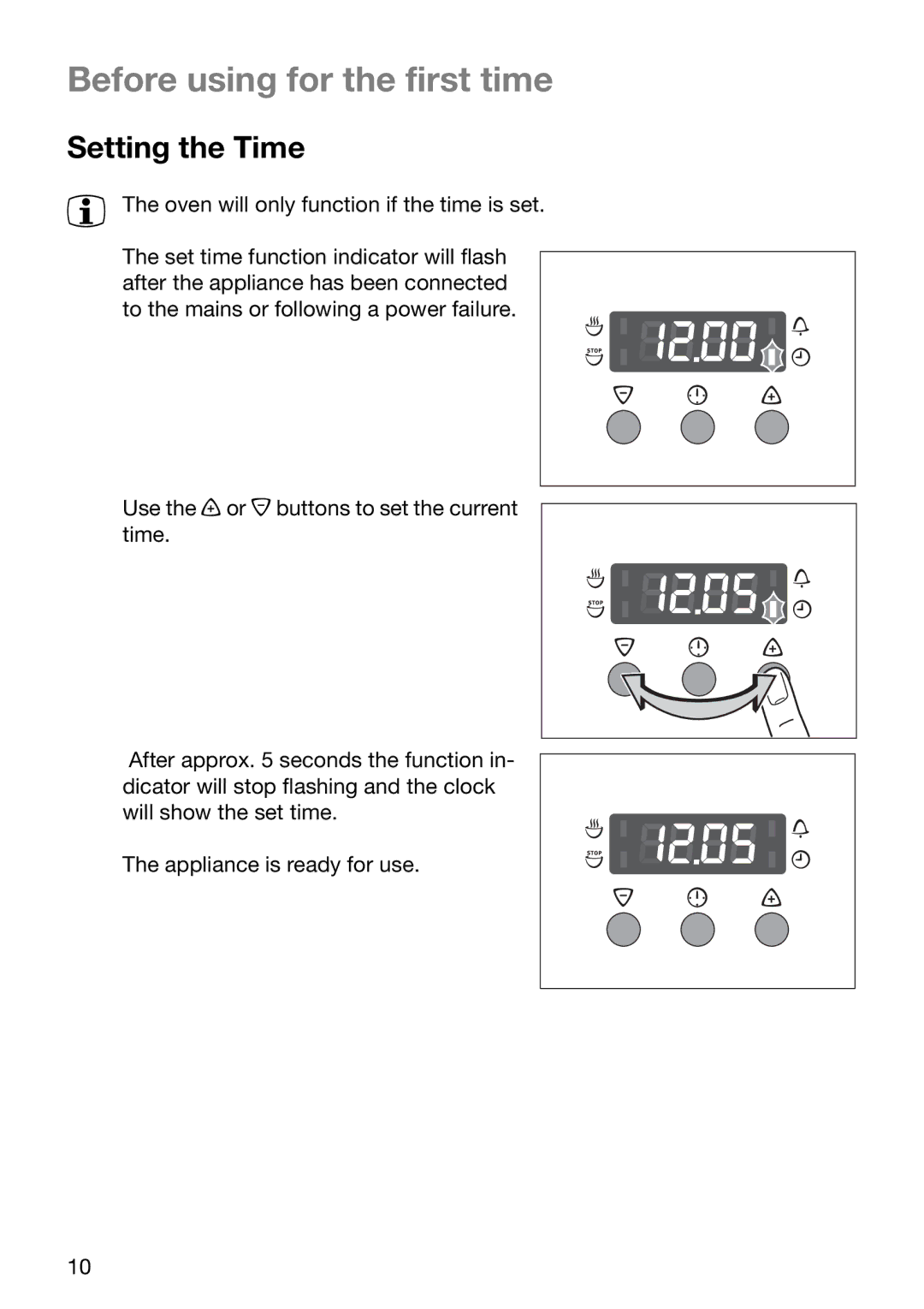 Electrolux EOB6630 manual Before using for the first time, Setting the Time 