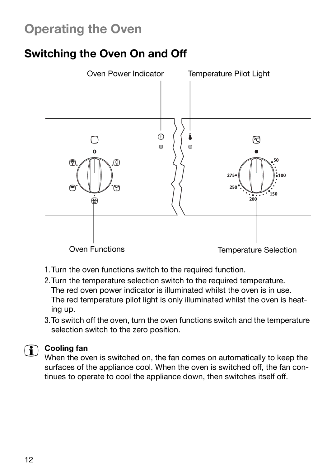Electrolux EOB6630 manual Operating the Oven, Switching the Oven On and Off, Cooling fan 