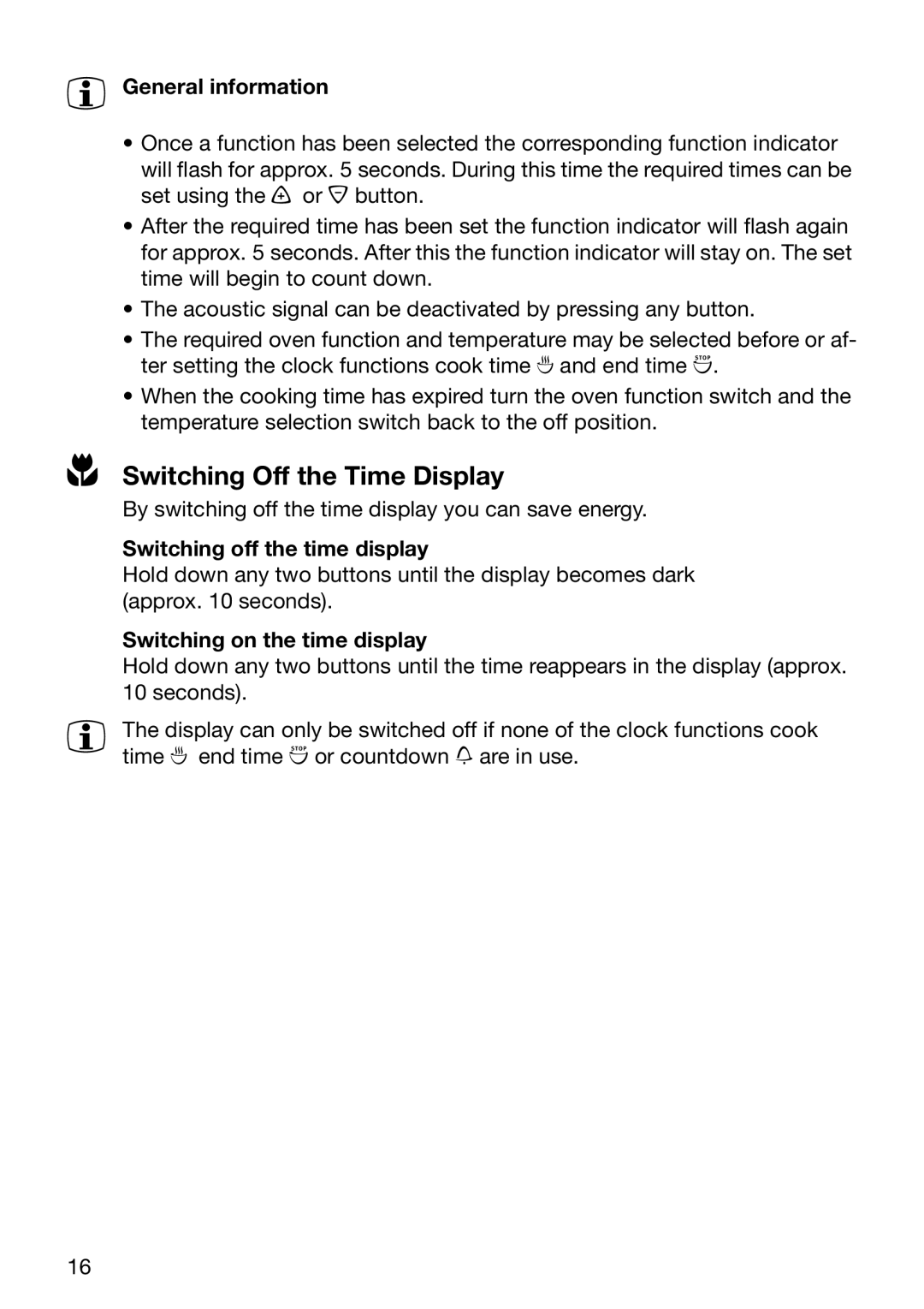 Electrolux EOB6630 manual Switching Off the Time Display, General information, Switching off the time display 