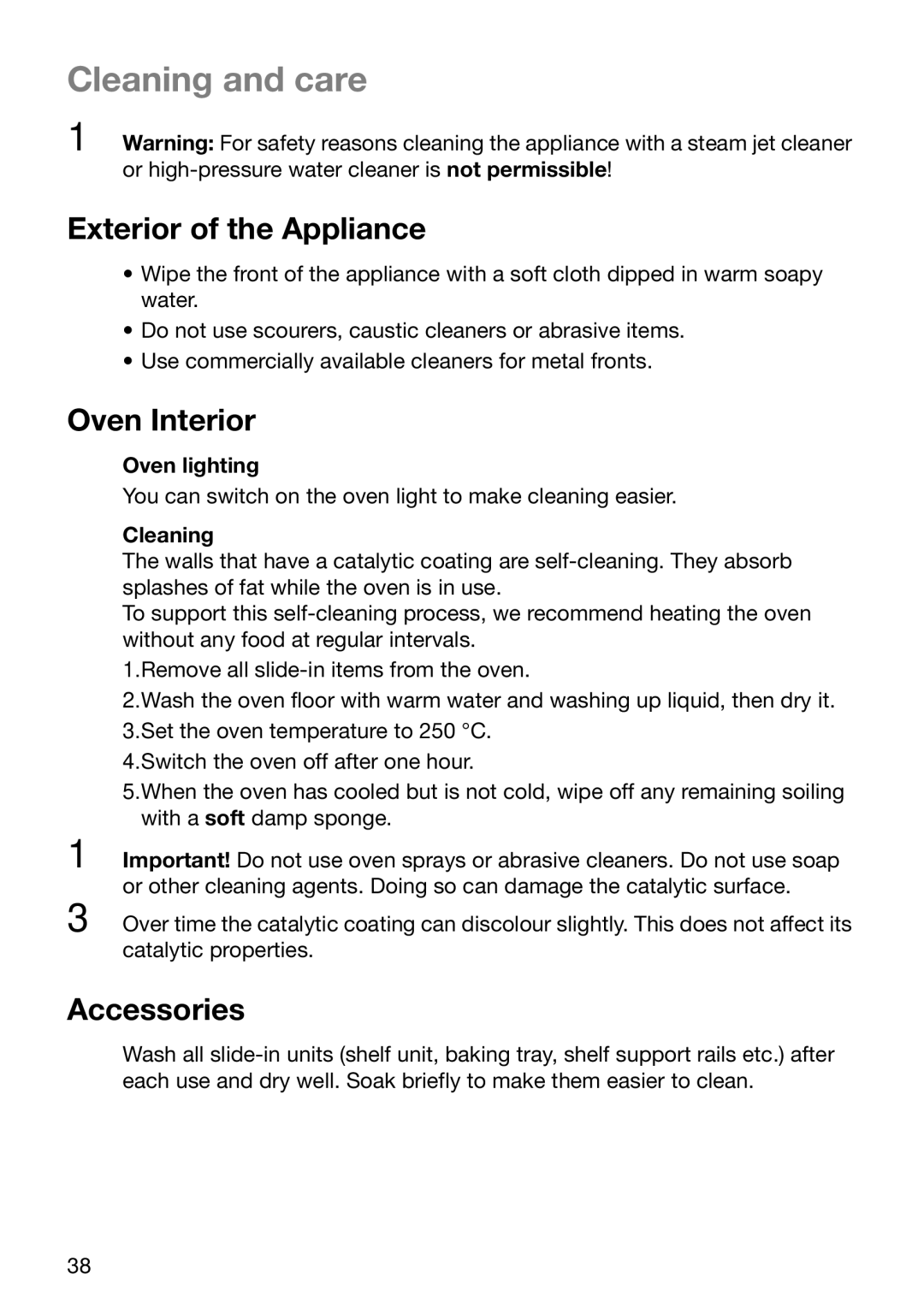 Electrolux EOB6632 manual Cleaning and care, Exterior of the Appliance, Oven Interior, Accessories 