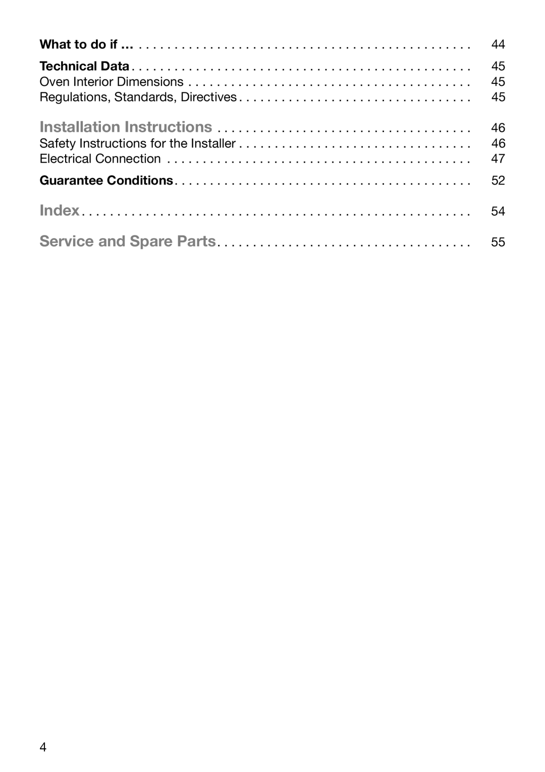 Electrolux EOB6632 manual Guarantee Conditions Index Service and Spare Parts 