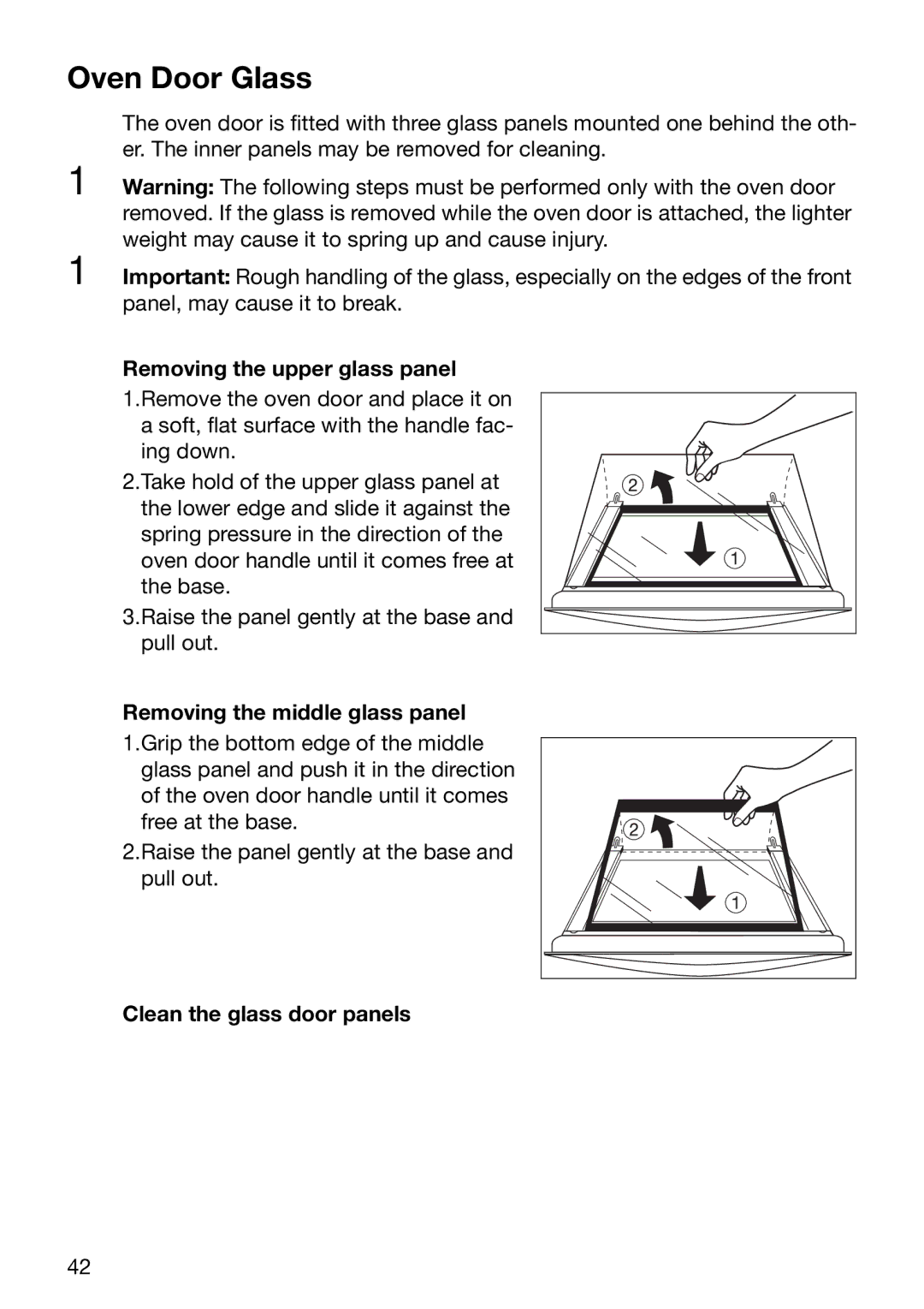 Electrolux EOB6632 manual Oven Door Glass, Removing the upper glass panel, Removing the middle glass panel 