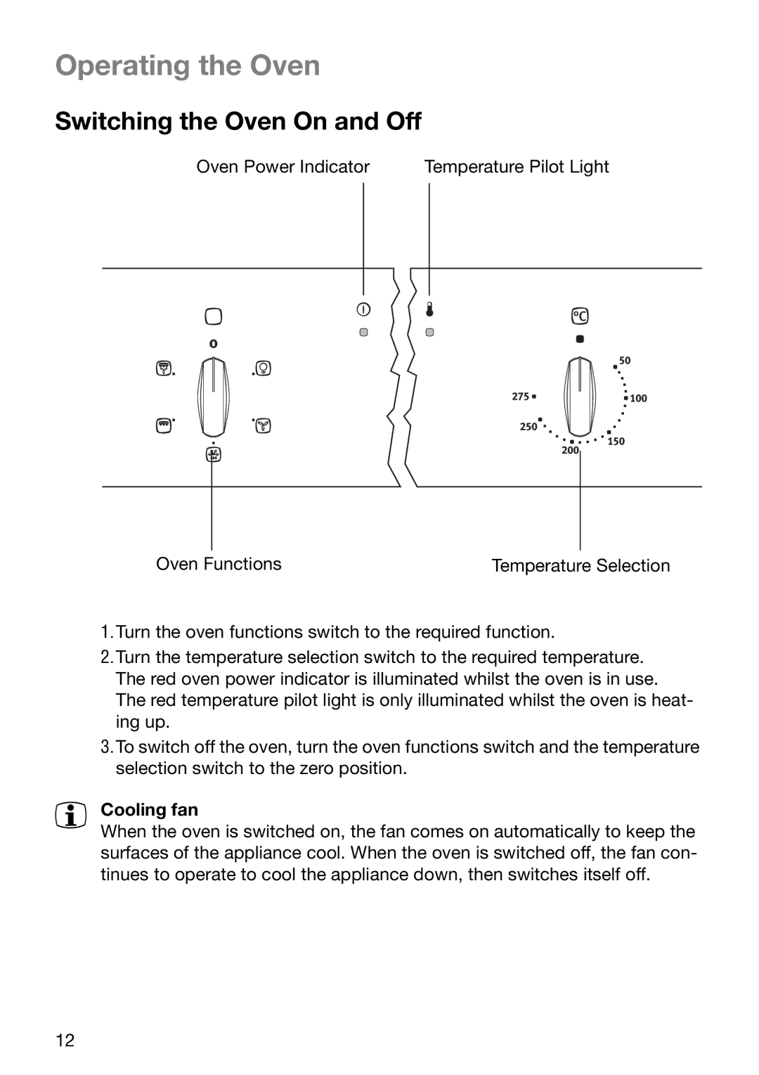 Electrolux EOB6636 manual Operating the Oven, Switching the Oven On and Off, Cooling fan 