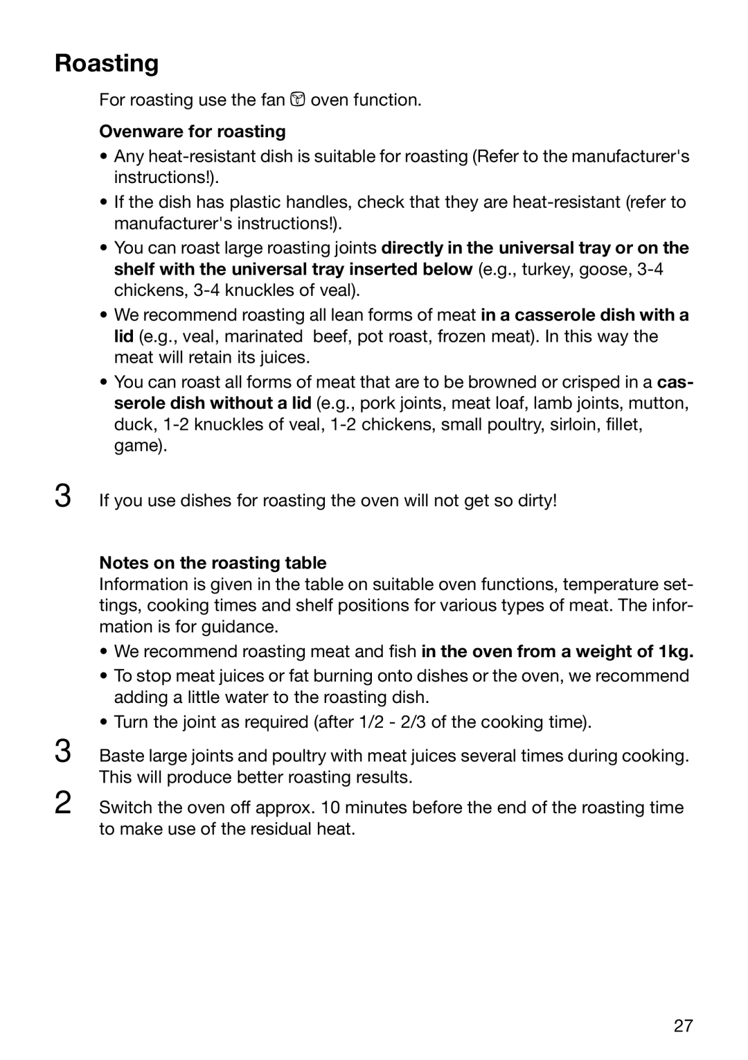 Electrolux EOB6636 manual Roasting, Ovenware for roasting 