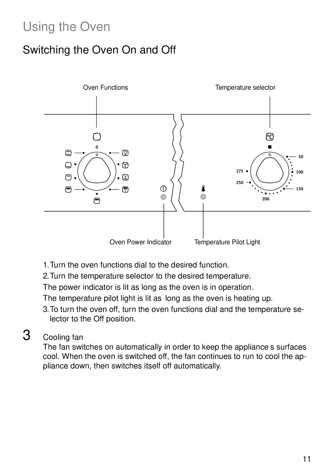 Electrolux EOB6637 manual Using the Oven, Switching the Oven On and Off, Cooling fan 