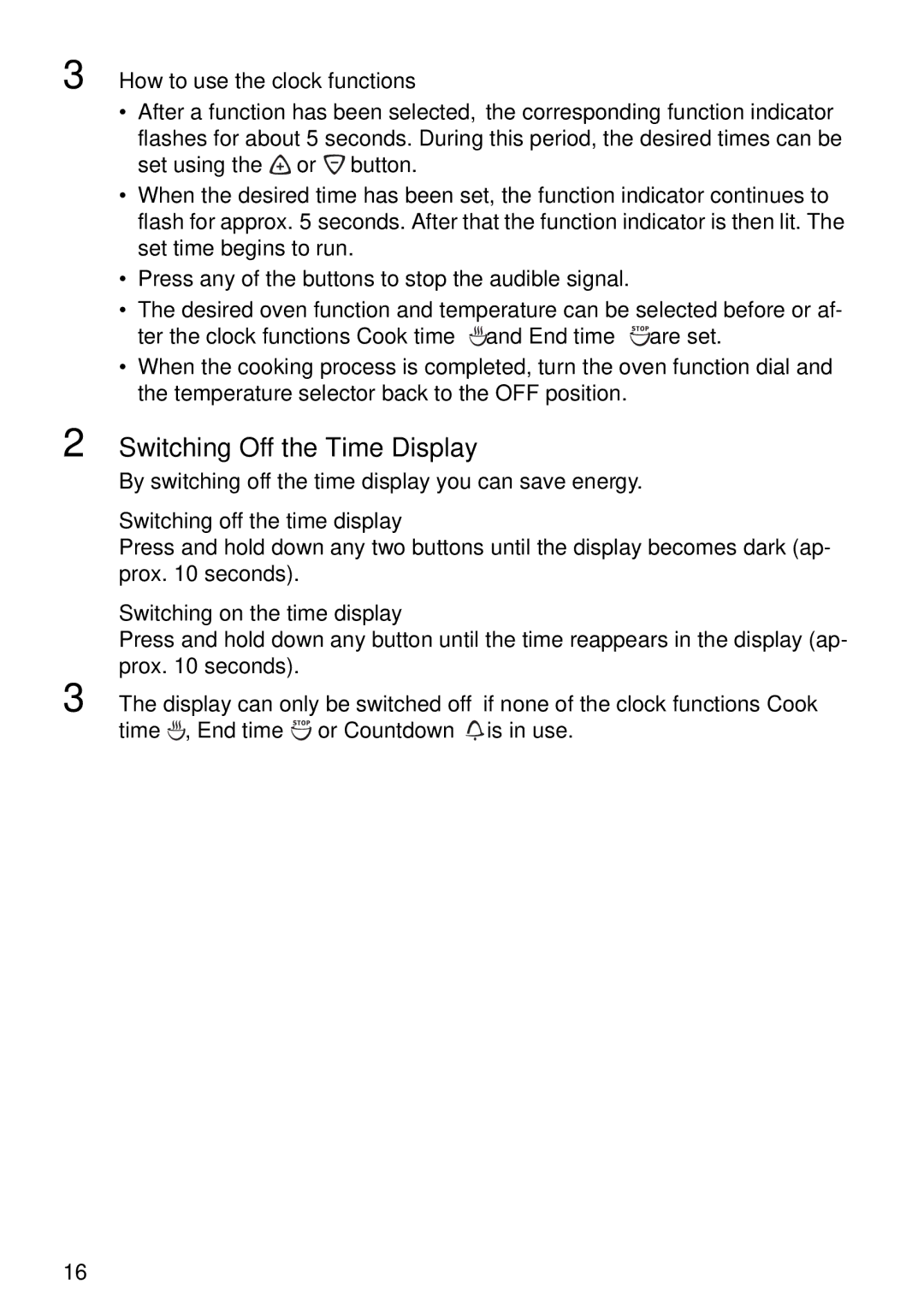 Electrolux EOB6637 manual Switching Off the Time Display, How to use the clock functions, Switching off the time display 