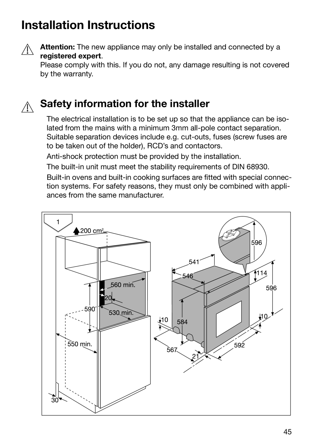 Electrolux EOB6637 manual Installation Instructions, Safety information for the installer 