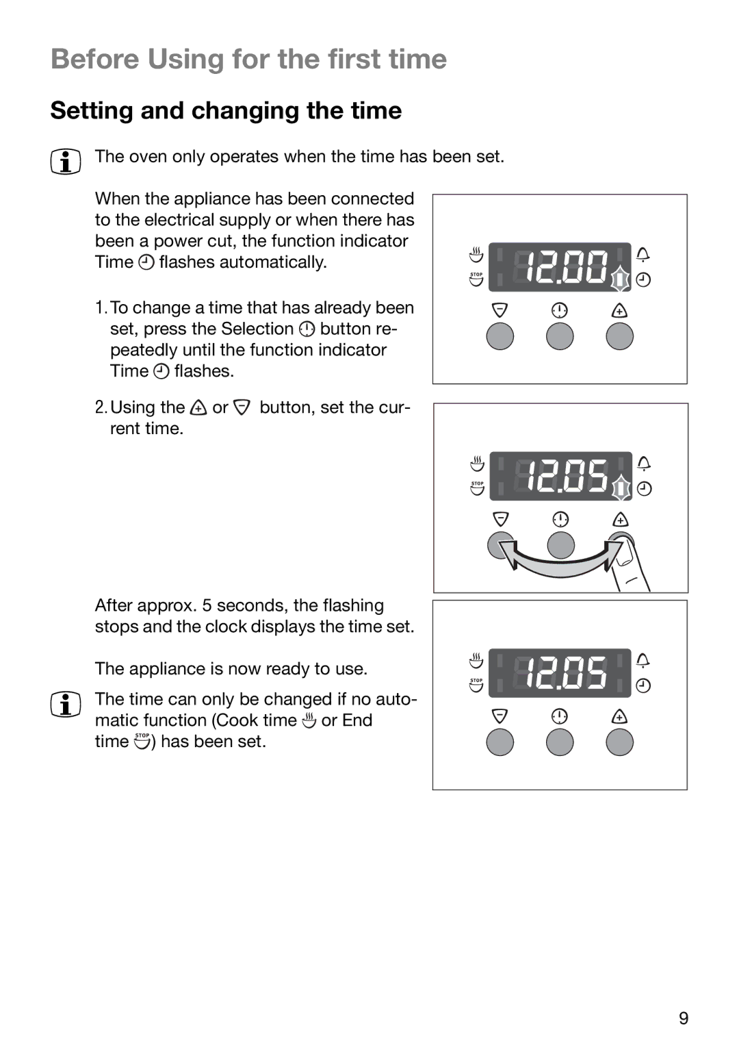 Electrolux EOB6637 manual Before Using for the first time, Setting and changing the time 