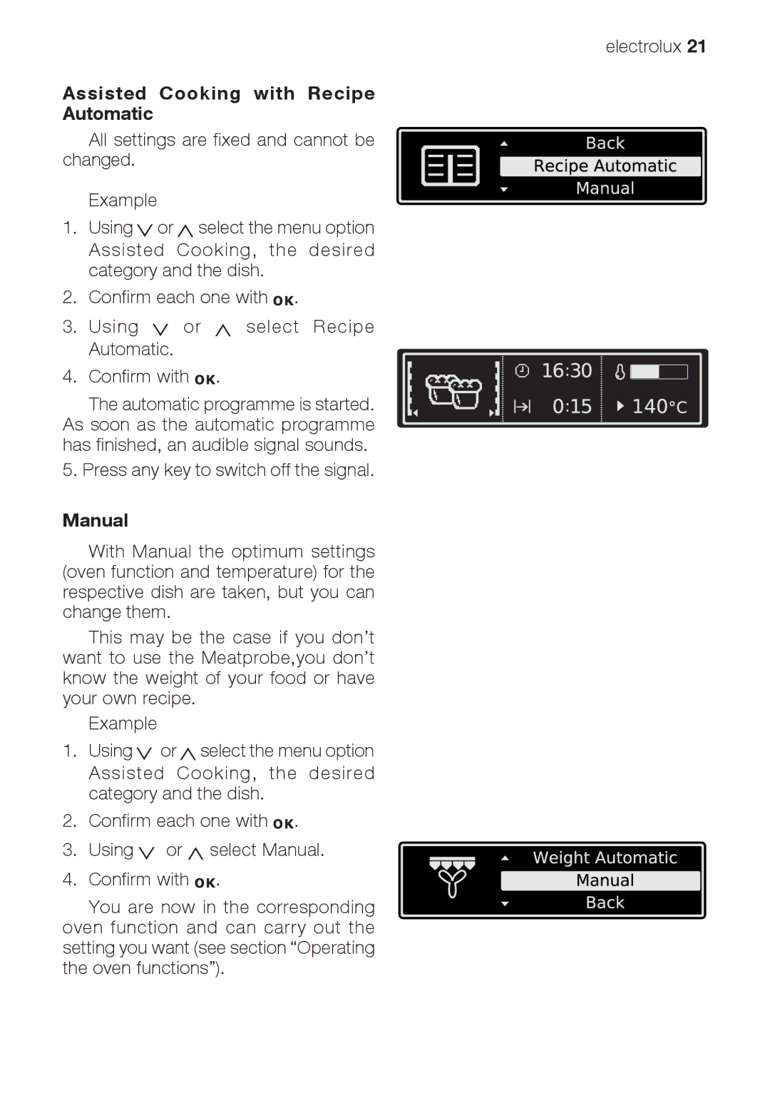 Electrolux EOB66714 user manual Assisted Cooking with Recipe Automatic, Manual 