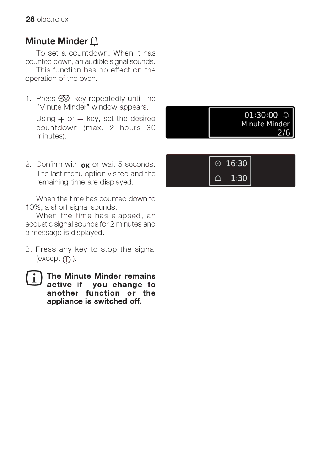 Electrolux EOB66714 user manual Minute Minder 