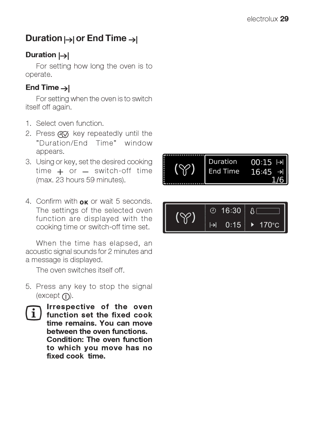 Electrolux EOB66714 user manual Duration or End Time 