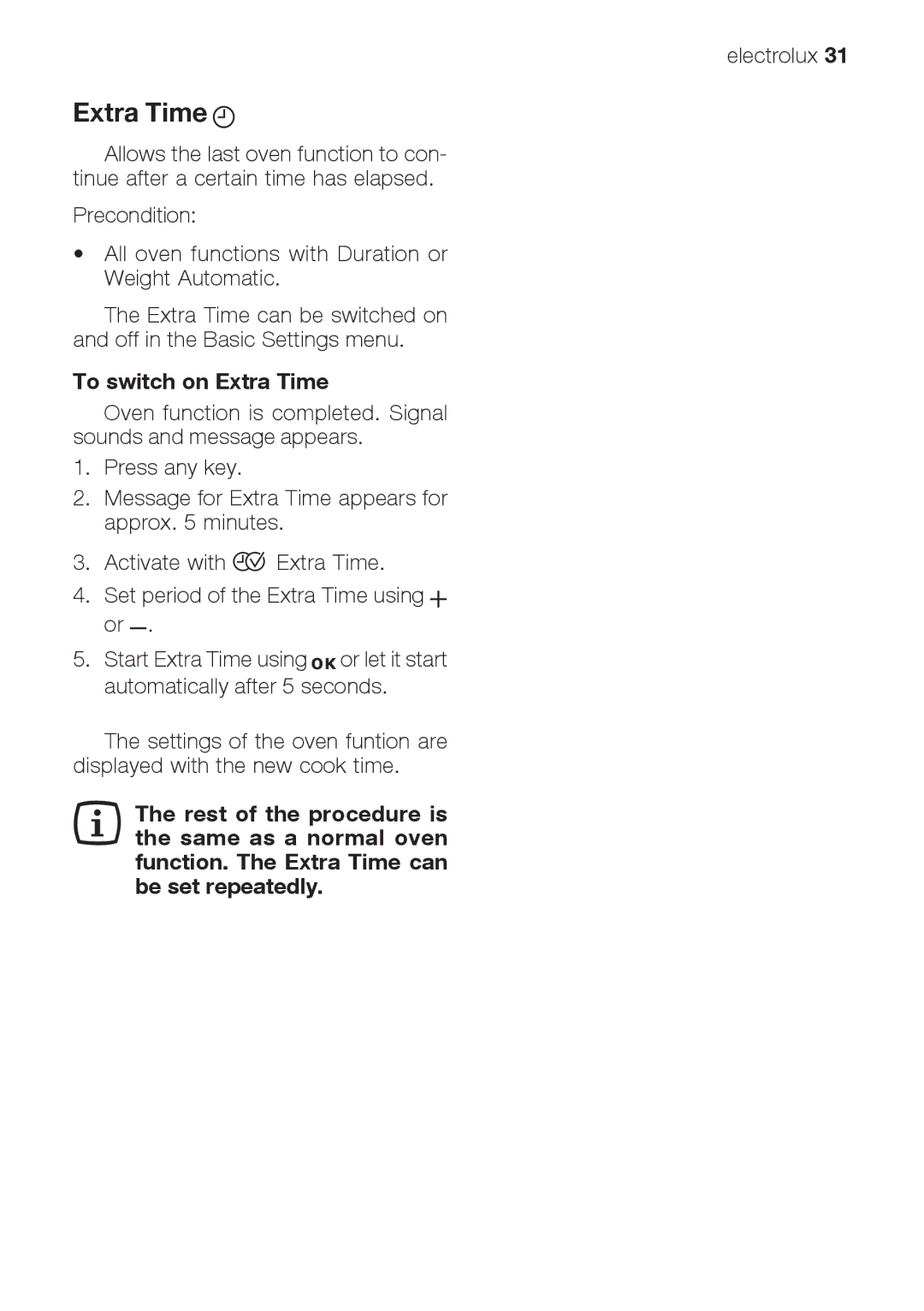 Electrolux EOB66714 user manual To switch on Extra Time 