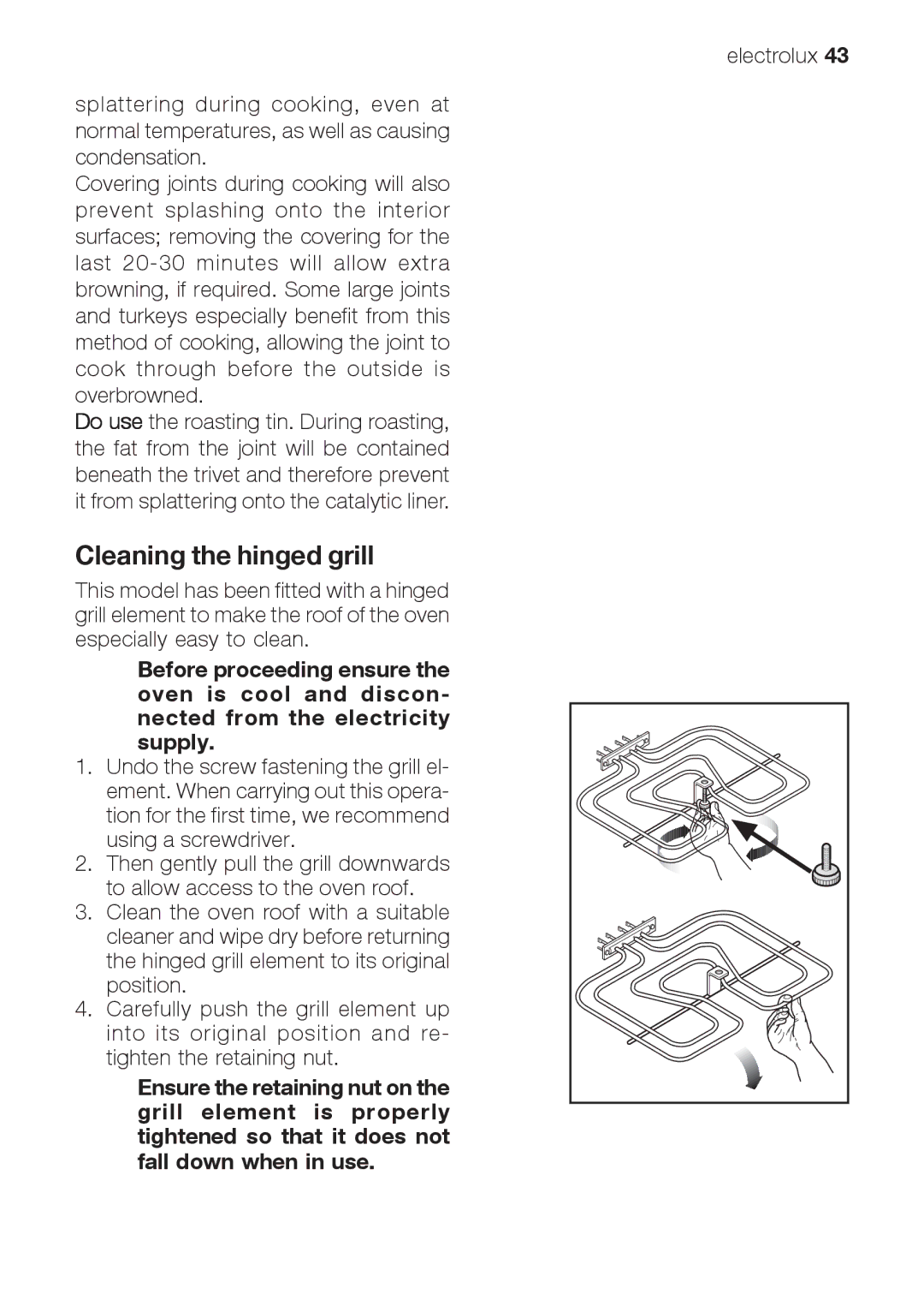 Electrolux EOB66714 user manual Cleaning the hinged grill 