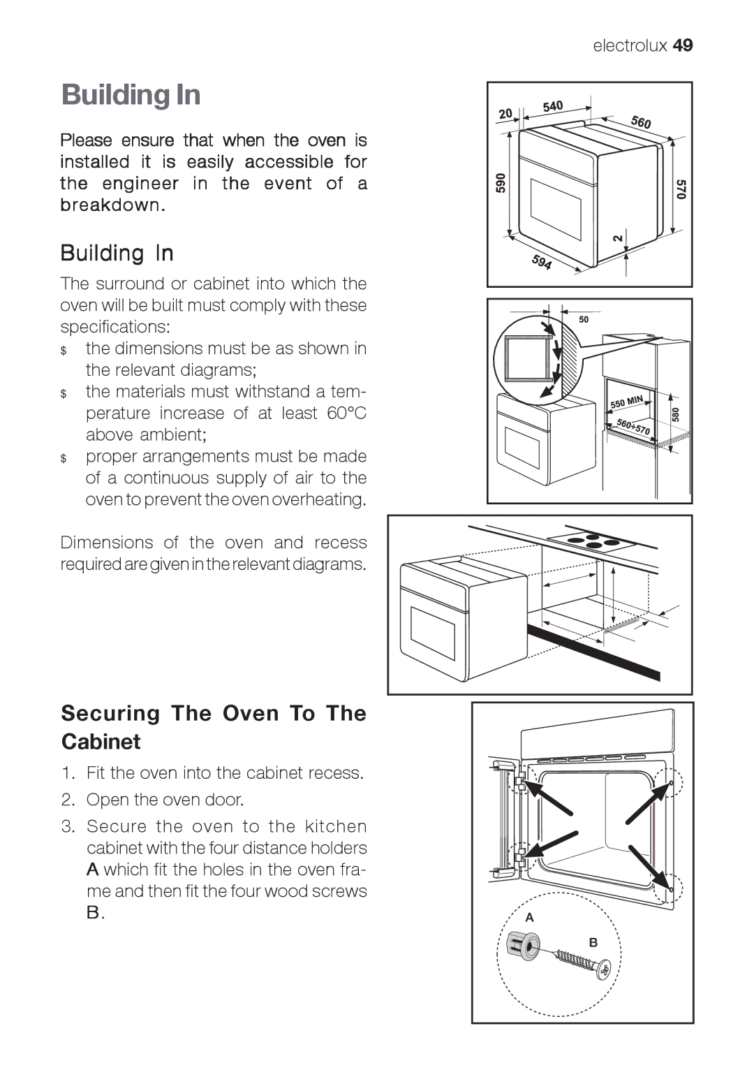 Electrolux EOB66714 user manual Building, Securing The Oven To The Cabinet 